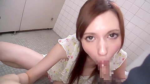 Asian Babe Comes To The Public Toilet To Blow A Cock